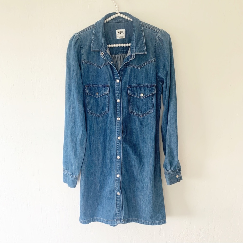 Zara Snap Button Denim Dress - Picture 4 of 12